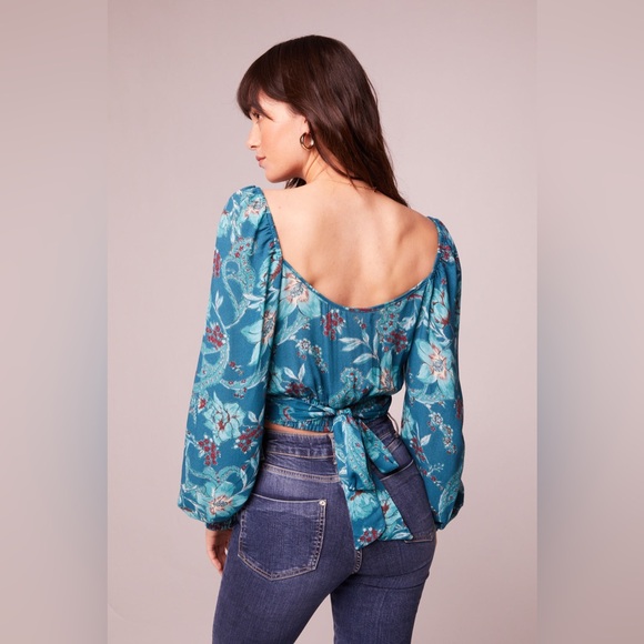 Band Of The Free SYBILLE TEAL FLORAL CROSSOVER CROP TOP - Picture 3 of 5